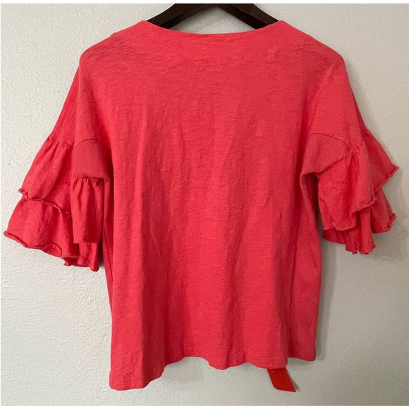 Umgee A4123 Pink Lace Up Ruffle Sleeve Blouse Size Large - Picture 2 of 7